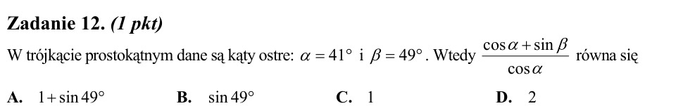 Zadanie 12: Wyrażenie z sinusem i cosinusem - matura matematyka 2011