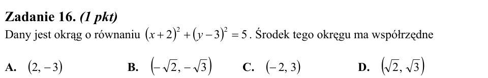 Zadanie 16: Współrzędne środka okręgu - matura matematyka 2011