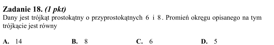 Zadanie 18: Promień okręgu opisanego - matura matematyka 2011
