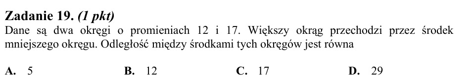 Zadanie 19: Odległość środków okręgów - matura matematyka 2011