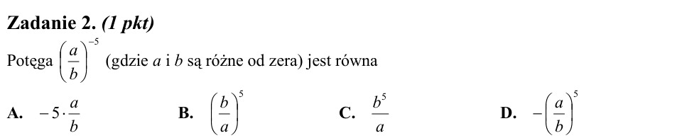 Zadanie 2: Potęga ujemna ilorazu - matura matematyka 2011