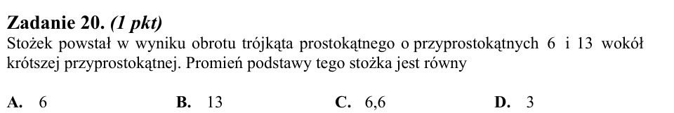 Zadanie 20: Promień podstawy stożka - matura matematyka 2011
