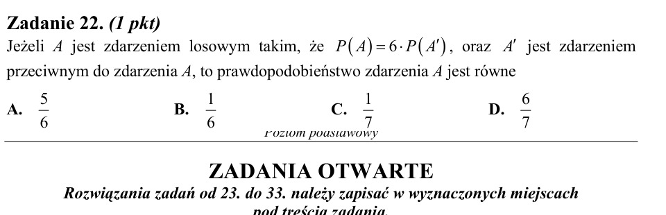 Zadanie 22: Prawdopodobieństwo zdarzenia losowego - matura matematyka 2011