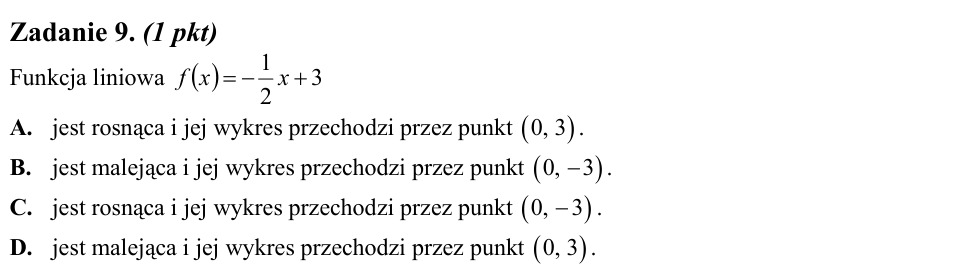 Zadanie 9: Monotoniczność funkcji liniowej - matura matematyka 2011