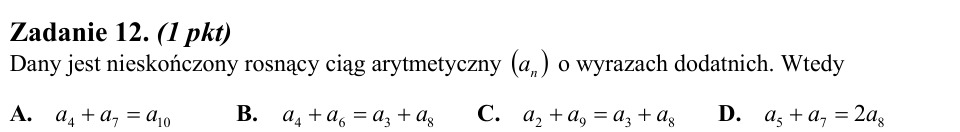 Zadanie 12: Własność ciągu arytmetycznego - matura matematyka 2011