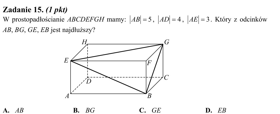 Zadanie 15: Najdłuższy odcinek prostopadłościanu - matura matematyka 2011