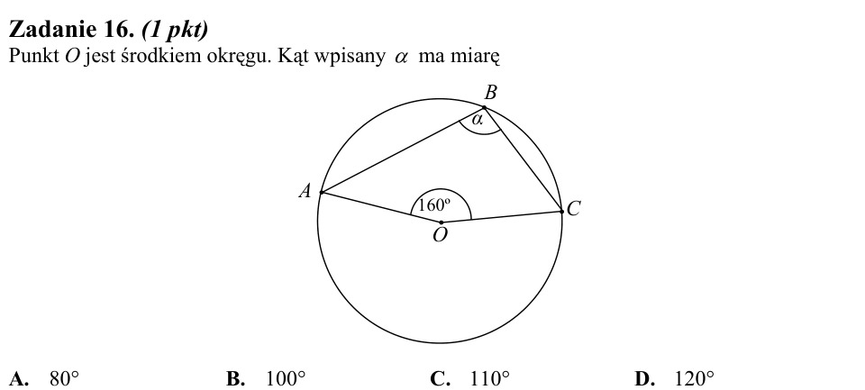 Zadanie 16: Miara kąta wpisanego - matura matematyka 2011