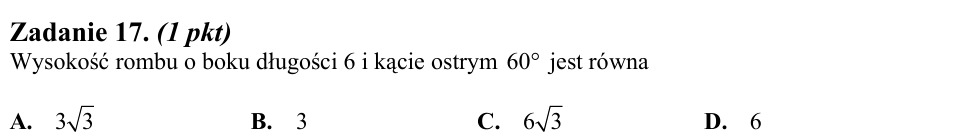 Zadanie 17: Wysokość rombu - matura matematyka 2011