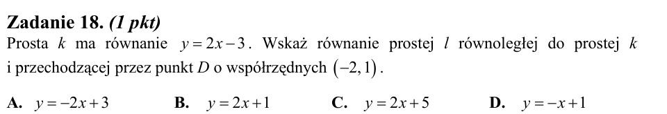 Zadanie 18: Prosta równoległa przez punkt - matura matematyka 2011