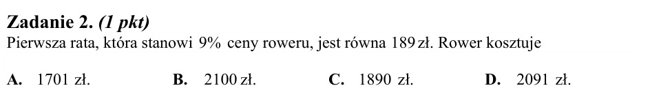 Zadanie 2: Cena roweru z raty - matura matematyka 2011
