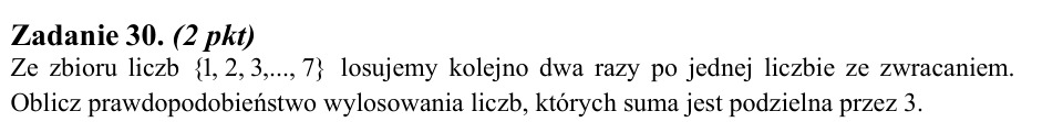 Zadanie 30: Suma podzielna przez trzy - matura matematyka 2011