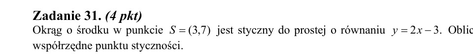 Zadanie 31: Punkt styczności okręgu - matura matematyka 2011