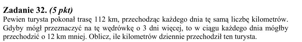 Zadanie 32: Dzienna trasa turysty - matura matematyka 2011