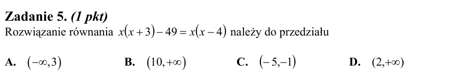 Zadanie 5: Przedział rozwiązania równania - matura matematyka 2011