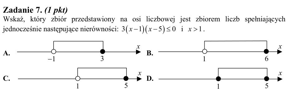 Zadanie 7: Wspólny zbiór dwóch nierówności - matura matematyka 2011