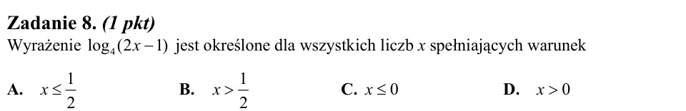 Zadanie 8: Dziedzina logarytmu - matura matematyka 2011