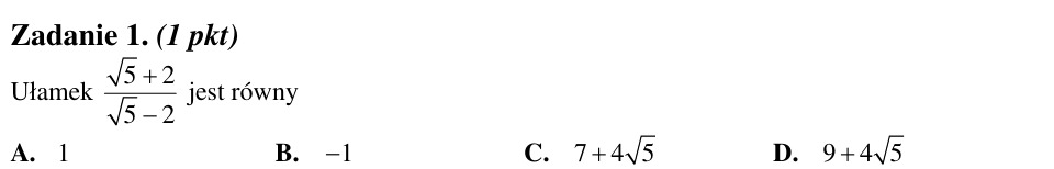 Zadanie 1: Ułamek z pierwiastkiem w mianowniku - matura matematyka 2012