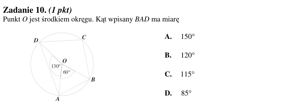 Zadanie 10: Miara kąta wpisanego - matura matematyka 2012