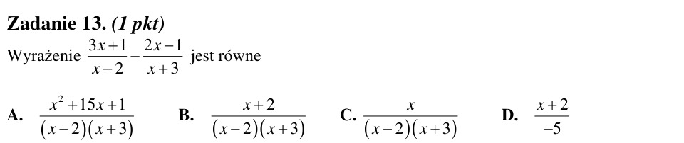 Zadanie 13: Różnica dwóch wyrażeń wymiernych - matura matematyka 2012