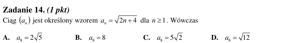 Zadanie 14: Wyraz ciągu określonego wzorem - matura matematyka 2012