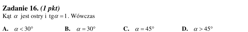 Zadanie 16: Miara kąta o tangensie - matura matematyka 2012