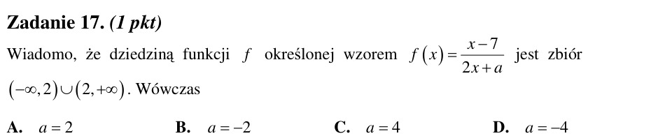 Zadanie 17: Parametr dziedziny funkcji wymiernej - matura matematyka 2012