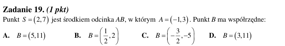 Zadanie 19: Drugi koniec odcinka AB - matura matematyka 2012