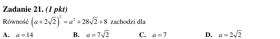 Zadanie 21: Liczba spełniająca równość kwadratów - matura matematyka 2012