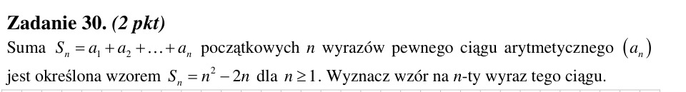 Zadanie 30: Wzór n-tego wyrazu ciągu - matura matematyka 2012