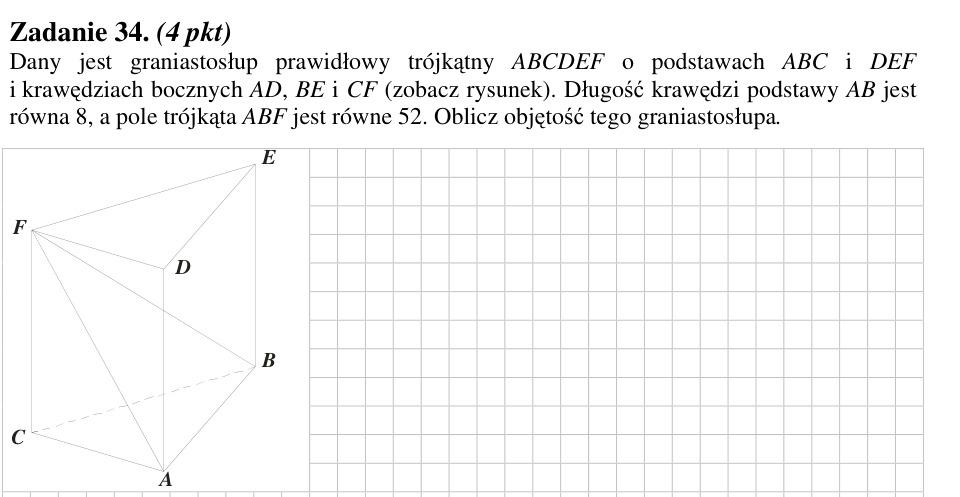 Zadanie 34: Objętość graniastosłupa trójkątnego - matura matematyka 2012