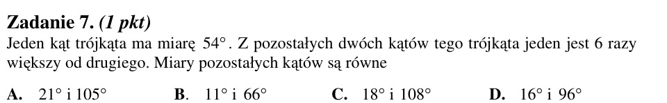 Zadanie 7: Pozostałe kąty trójkąta - matura matematyka 2012