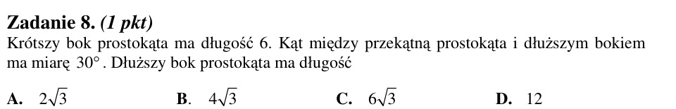 Zadanie 8: Długość dłuższego boku prostokąta - matura matematyka 2012