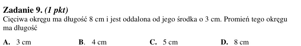 Zadanie 9: Promień okręgu z cięciwą - matura matematyka 2012