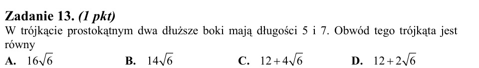 Zadanie 13: Obwód trójkąta prostokątnego - matura matematyka 2012