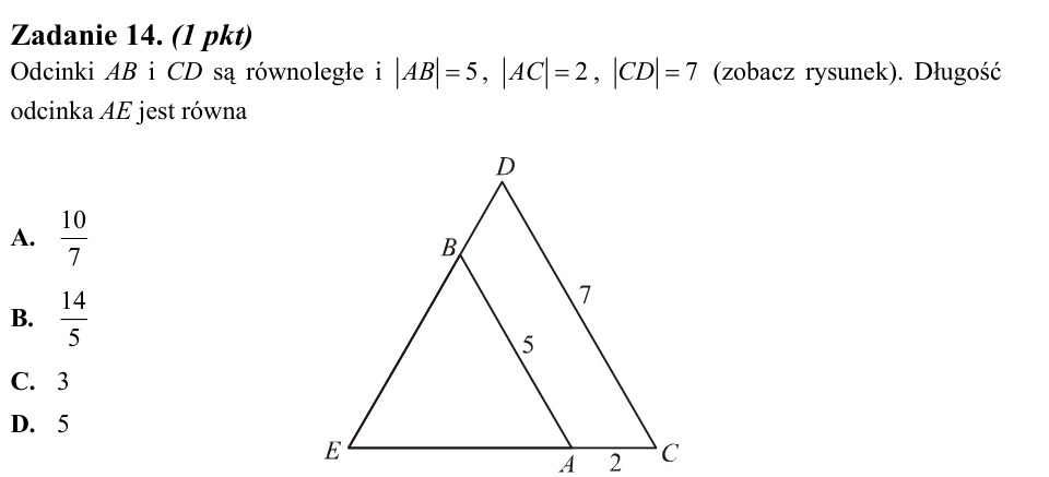 Zadanie 14: Długość odcinka przy równoległych - matura matematyka 2012