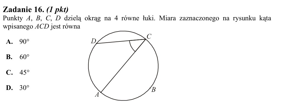 Zadanie 16: Miara kąta wpisanego - matura matematyka 2012