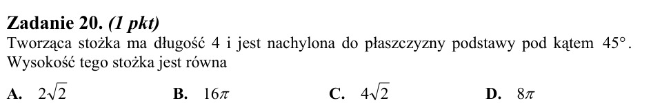 Zadanie 20: Wysokość stożka - matura matematyka 2012