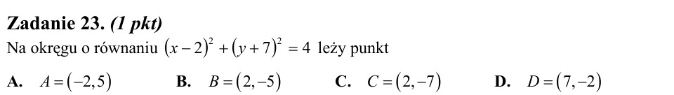 Zadanie 23: Punkt leżący na okręgu - matura matematyka 2012