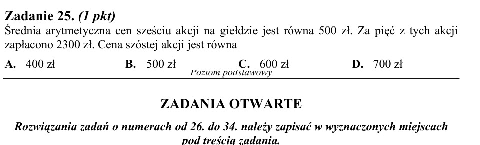 Zadanie 25: Cena szóstej akcji - matura matematyka 2012