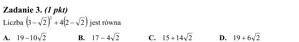 Zadanie 3: Wartość wyrażenia z pierwiastkiem - matura matematyka 2012