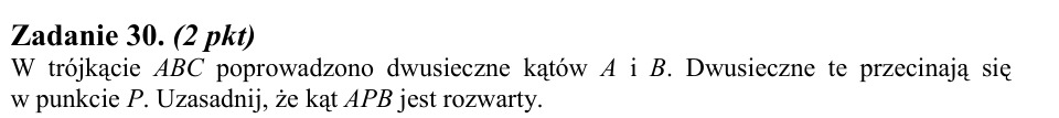 Zadanie 30: Kąt między dwusiecznymi - matura matematyka 2012