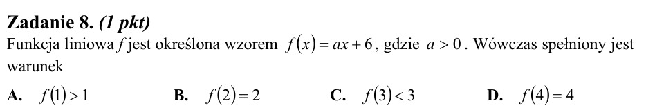 Zadanie 8: Warunek dla funkcji liniowej - matura matematyka 2012