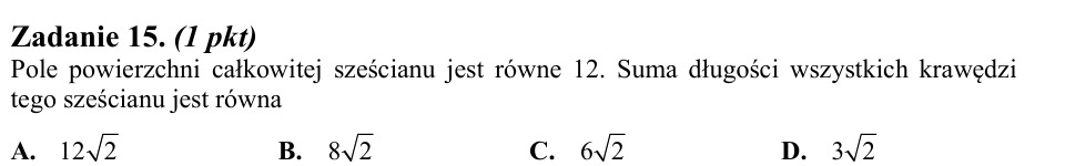 Zadanie 15: Suma krawędzi sześcianu - matura matematyka 2013