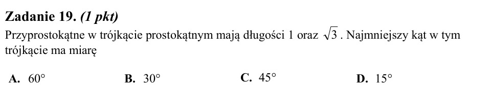 Zadanie 19: Najmniejszy kąt trójkąta - matura matematyka 2013