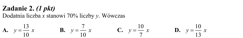 Zadanie 2: Liczba jako procent drugiej - matura matematyka 2013