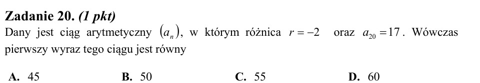 Zadanie 20: Pierwszy wyraz ciągu arytmetycznego - matura matematyka 2013