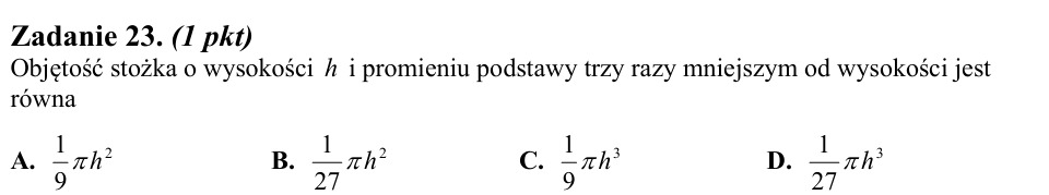 Zadanie 23: Objętość stożka o wysokości - matura matematyka 2013