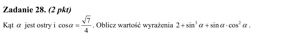 Zadanie 28: Wartość wyrażenia trygonometrycznego - matura matematyka 2013