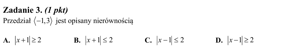 Zadanie 3: Nierówność opisująca przedział - matura matematyka 2013