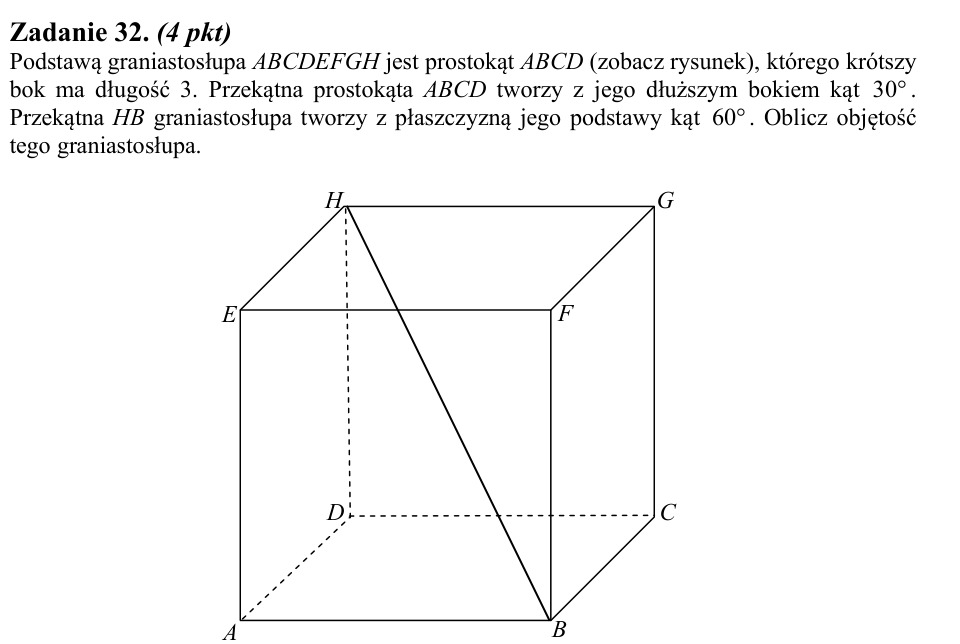 Zadanie 32: Objętość graniastosłupa prostego - matura matematyka 2013